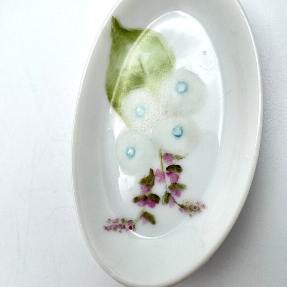 Hand Painted Porcelain Salt Cellar Butter Pats Vintage Set Of 6 Floral Design - Picture 5 of 9